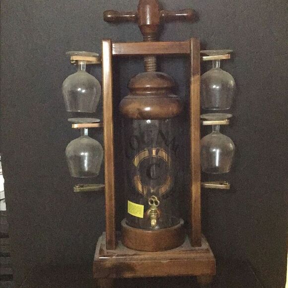 Vintage Cognac liquor dispensing station with 4 glasses - Picture 1 of 7
